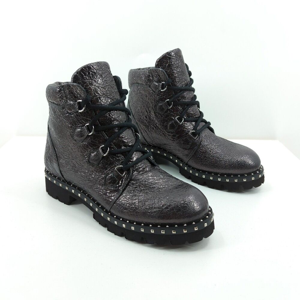 Montelliana Women 40 US 10 Claudine Boots Black Lug Sole Metallic Studded NEW